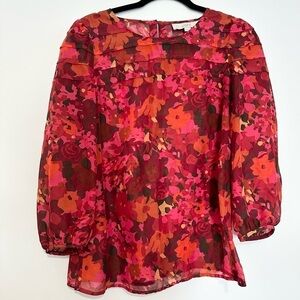 Ann Taylor LOFT Red Multi Floral 3/4 Sleeve Blouse Size XS